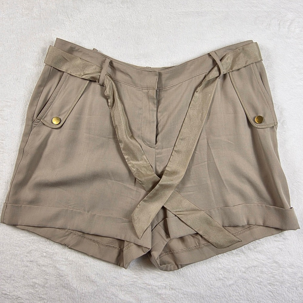 Cache‎ Tencel Shorts Women 8 Tan Excellent Belted Gold Button High Rise Safari
